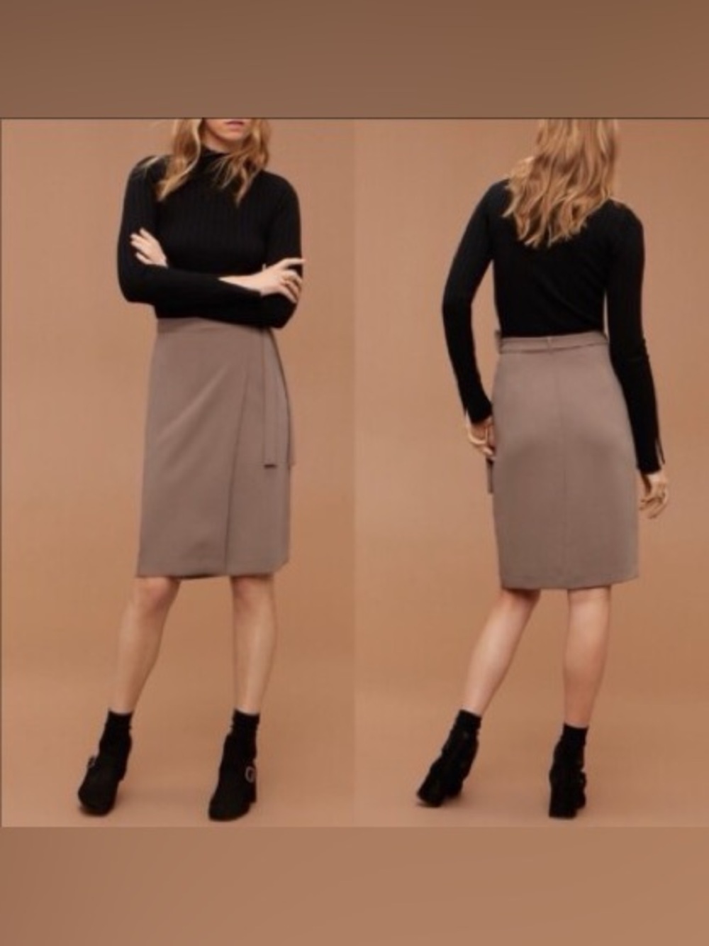 Aritzia Wilfred Bonneton Tie Front Wrap Skirt~Midi Knee Length Size XS